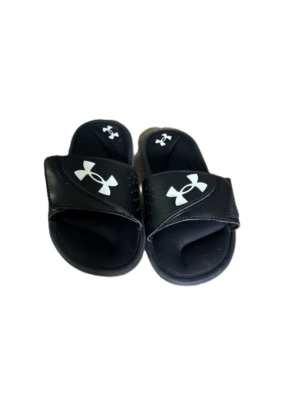 Under Armour Ignite VI Youth Slides Size 13K Black White Adjustable Sandals